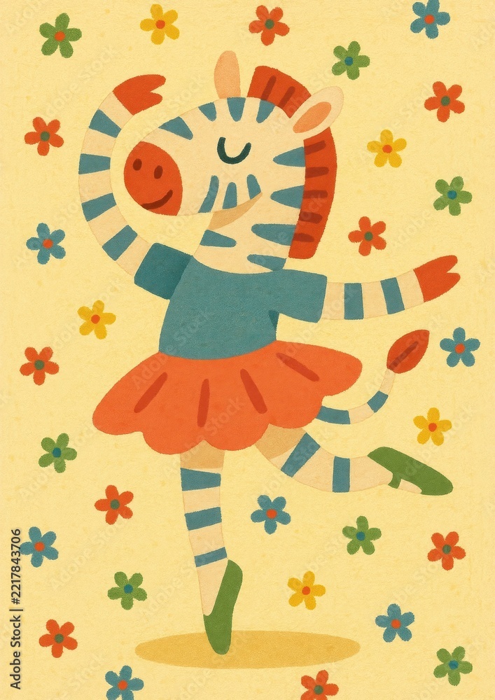 Naklejka premium Whimsical zebra ballet dancer illustration.