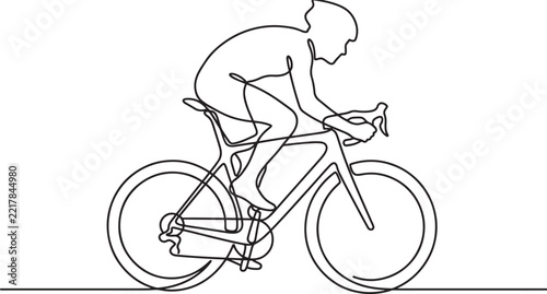 Continuous line drawing of a cyclist riding a road bike for fitness