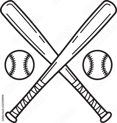 Vintage style crossed baseball bats and balls sketch illustration for sports themes