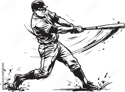 Dynamic illustration of a baseball player swinging a bat with gritty texture