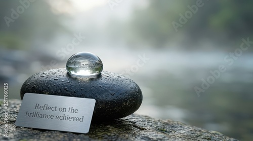 Water droplet on stone with clarity message in nature