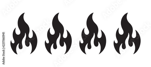set of four abstract black fire flame icons perfect for danger warnings or hot topic indications.