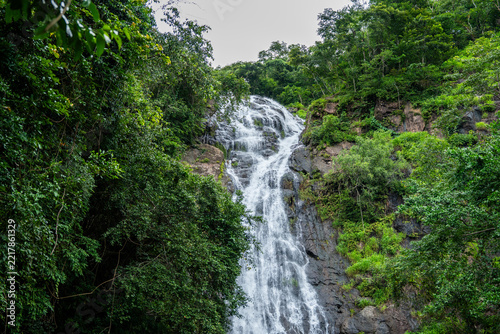 Beautiful waterfall flowing through lush nature. Freshwater sustains life and ecosystems while highlighting water conservation biodiversity and environmental protection for a sustainable future.