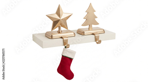 Star and Christmas tree stocking holders isolated on white background.
