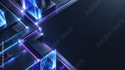 Futuristic Winter Energy Grid with Connected Lights and Right Copy Space