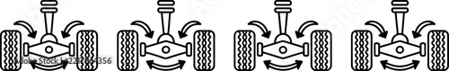 Car Axle and Differential System Vector Icon Set with Rear Wheel Drive Line Art Design