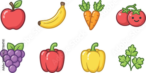 Fruit icon collection showing variety of fresh healthy produce items