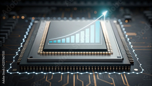 Glowing graph on microchip symbolizes quantum computing market growth