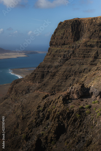 Famara Viewpoint Layered Cliffs Above Turquoise Bay