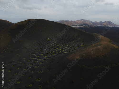 La Geria Volcanic Vineyards Aerial View Lanzarote