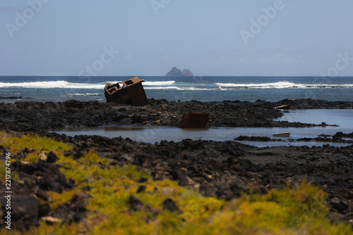 Shipwreck Ruins and Ocean Waves near Orzola