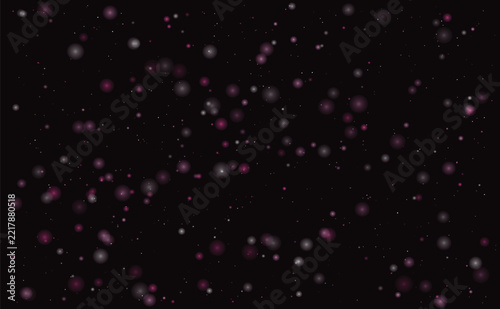 Pink magenta and white bokeh circles with tiny sparkles on a dark wine purple background