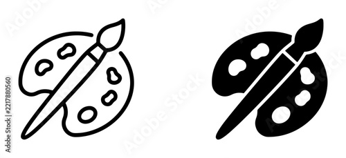 Paint palette and brush icon, solid for art