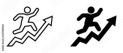 Man running up graph icon for business growth logo