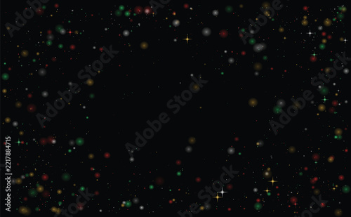 Red green and gold Christmas bokeh lights with sparkling stars on a black background
