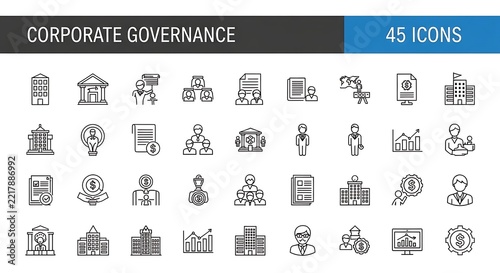 Corporate governance icons set for business and finance