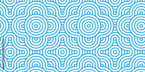 Overlapping Pattern Minimal diamond geometric waves spiral blue abstract circle wave line. seamless tile stripe geometric create retro line pattern background.