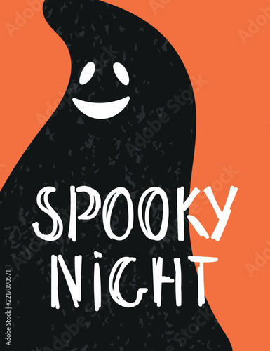 Spooky night. Halloween card with funny ghost.
