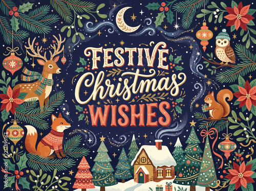 Christmas illustration with fest… concept illustration with colorful elements for creative decoration and seasonal celebration isolated background