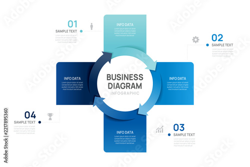 Circular infographic template with arrows for business diagram cycle 4 steps,...