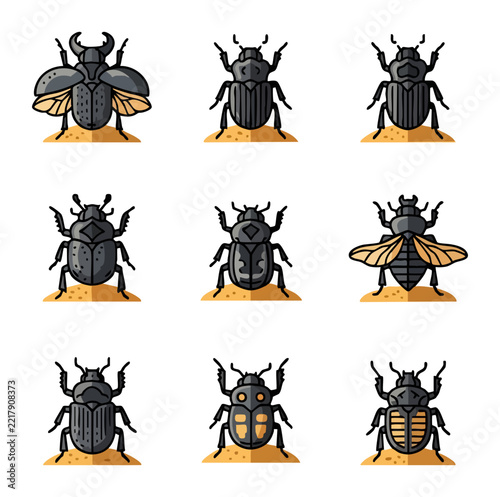 Collection of diverse insect illustrations on sandy ground