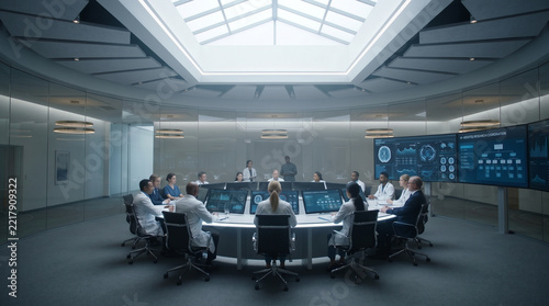 Futuristic Medical Conference in High-Tech Boardroom