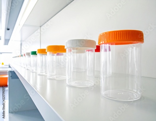 Cell Culture Sample Containers Organized in Modern Research Laboratory