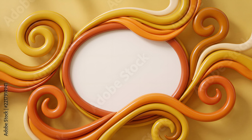 Abstract curved swirl frame with vibrant orange and yellow ribbons and blank copy space