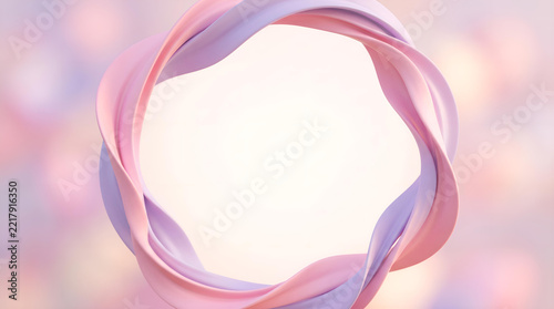 Pink and purple twisted ribbons forming circle frame on pastel background