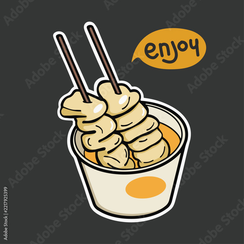 Fish Cake Street Food Sticker Doodle Vector Cute Illustration