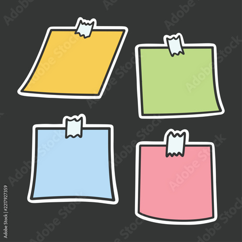 Sticky Note with Tape Doodle Sticker Set Vector Illustration 