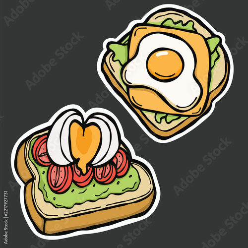 Sandwich Food Sticker Doodle Vector Cute Illustration