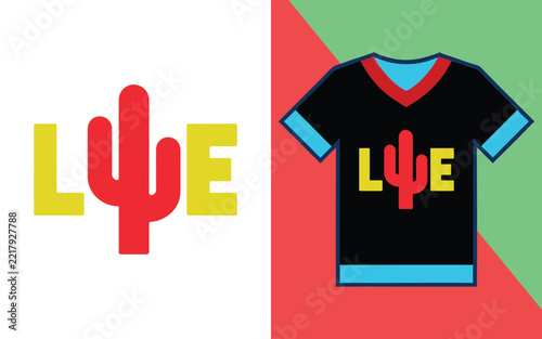 T-shirt featuring the word live with a red cactus replacing the letter i on a black background