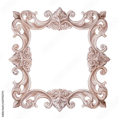 Ornate wooden picture frame, isolated on transparent background