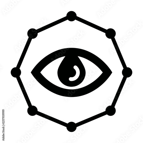 Black and white eye symbol in hexagon shape logo