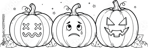Pumpkin vector illustration featuring three different expressive