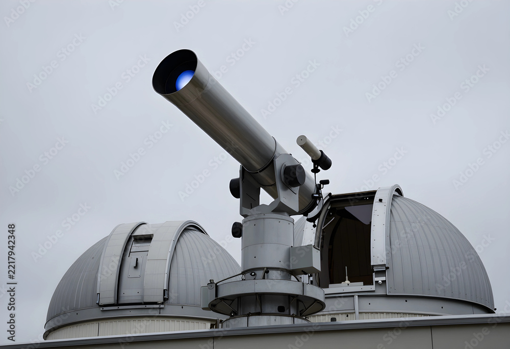 Fototapeta premium Astronomy and space exploration, large professional telescope at an observatory for scientific research and celestial observation under a cloudy sky
