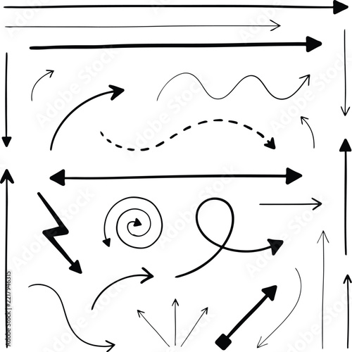 Arrows doodle sketch set featuring hand drawn pointing navigation