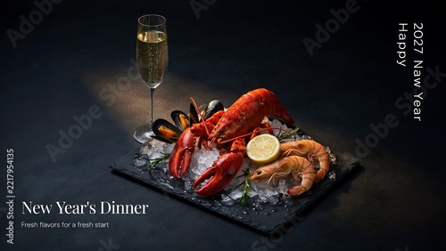 Fresh lobster and shrimp dinner for new year celebration