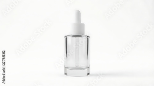 Empty glass dropper bottle for cosmetic serum packaging mockup on