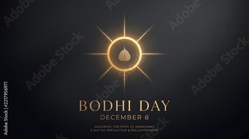 Golden Eight Ray Enlightenment Symbol for Bodhi Day December 8 Buddhist Poster