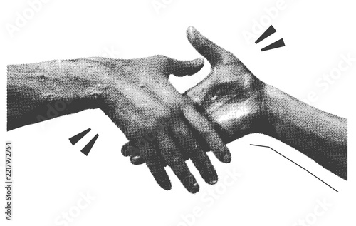 Halftone handshake in paper like concept with no backdrop, black and white, transparent png, business, graphic resource