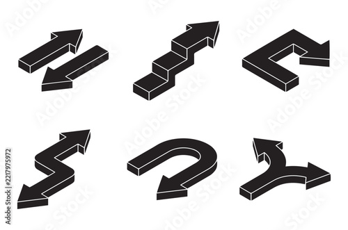 Isometric 3d Arrows Vector Collection Modern Flow Diagram Symbols