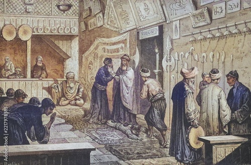 Medicine, Doctor, Miraculous Healing in the Monastery of the Howling Dervishes in Scutari, now Shkodra, Albania, c. 1885, Historical, digitally restored reproduction from a 19th century original, Medicine, Doctor, Miraculous Healing in the Monastery of the Howling Dervishes in Scutari, now Shkodra, Albania, c. 1885, Historical, digitally restored reproduction from a 19th century original