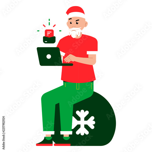 Santa Laptop Character Santa Claus holding a laptop with festive elements ideal for Christmas technology themes digital campaigns and holiday promotions 