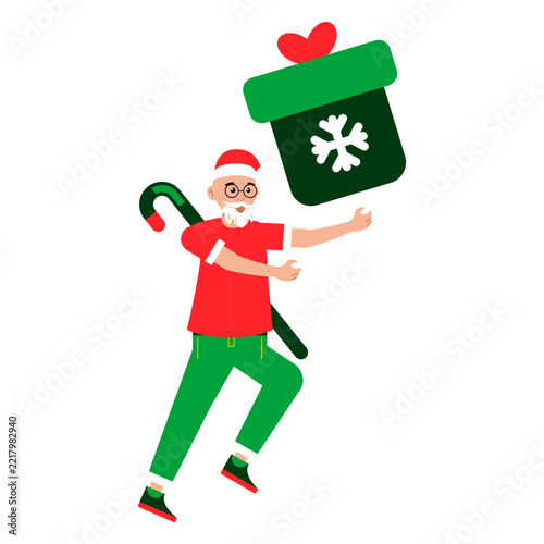 Santa Stocking Character Santa Claus holding a large Christmas stocking and candy cane ideal for holiday decorations festive campaigns and gift giving themes 