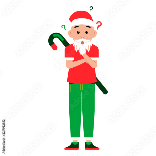 Santa Candy Cane Character Santa Claus holding a large candy cane ideal for Christmas greetings holiday posters and festive illustrations 