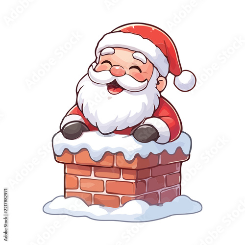 Santa Claus peeking out of chimney during Christmas holiday