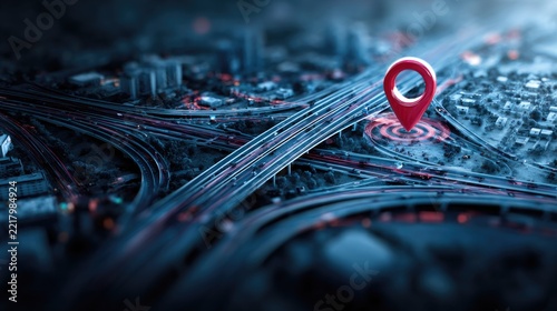 Map with location pin and navigation details. Modern travel and geolocation photo ideal for logistics, tourism, delivery, business and digital projects.
