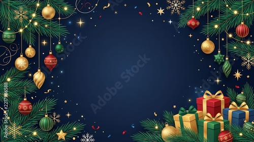 christmas background with christmas tree and decorations